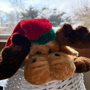 christmas moose stuffed animal Santa Hat